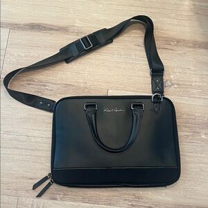 Robert Graham Black Leather Acadia Laptop Bag Sleek Professional Design